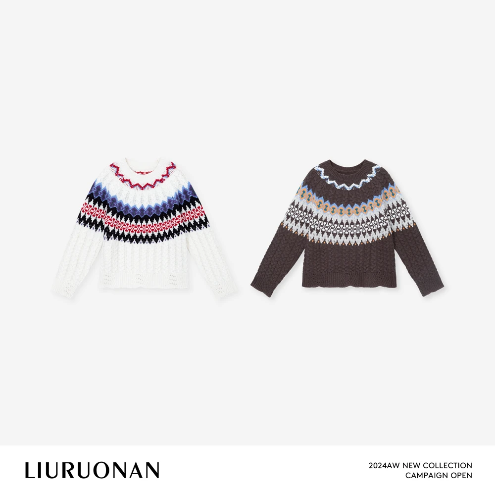 LIURUONAN 24AW【费尔岛套头毛衣】冬季保暖宽松套头长袖羊毛衫女