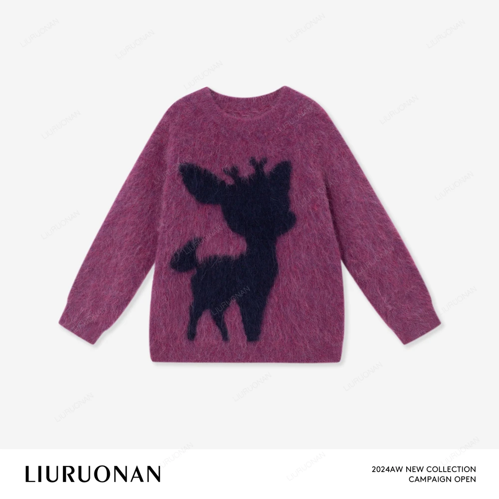 LIURUONAN 24AW 【小鹿毛衣】套头毛绒紫色毛衣秋冬高级感上衣
