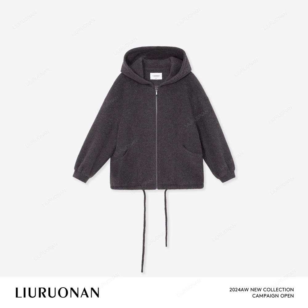 LIURUONAN 24AW【乌木棕卫衣】连帽长袖卫衣保暖拉链开衫短外套女