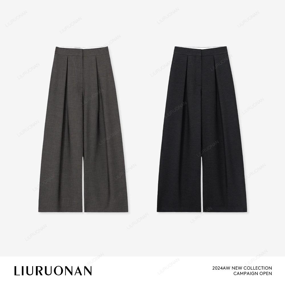 LIURUONAN 24AW 免熨直筒西裤女宽松显瘦通勤阔腿长裤垂感西装裤