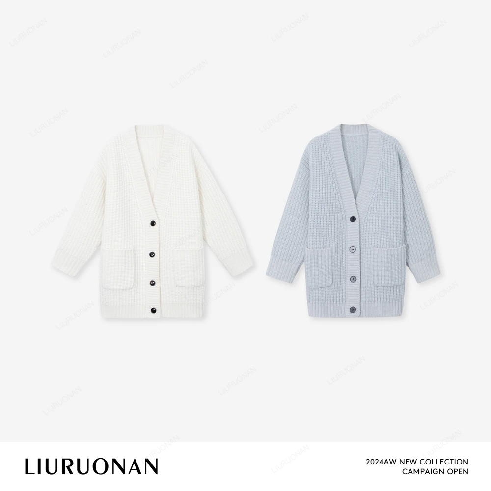 LIURUONAN 24AW【牛奶华夫饼】粗棒针冬季加厚保暖长款毛衣外套