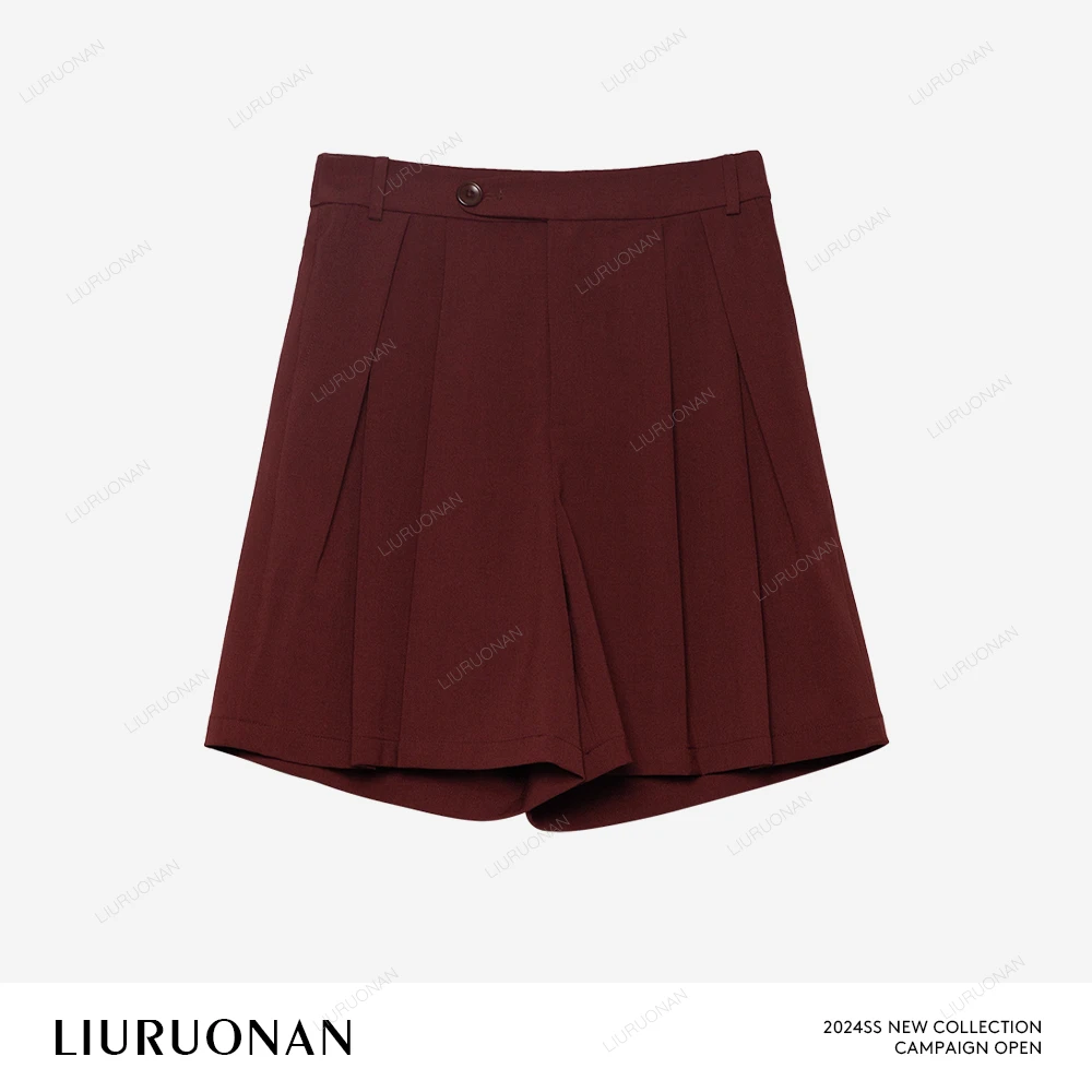 LIURUONAN 24SS 枣红色西装裤女中高腰阔腿凉感百搭直筒裤