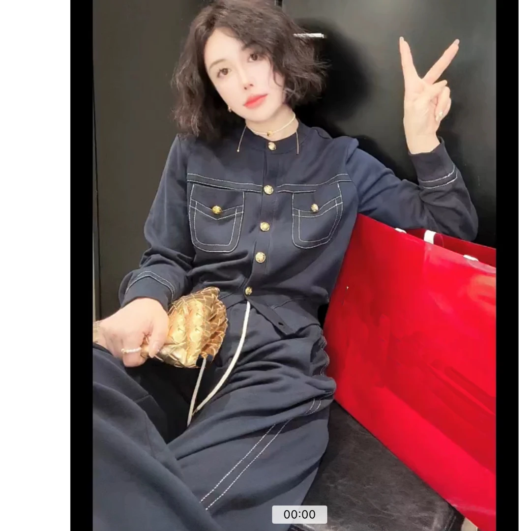 欧货高定休闲时尚套装女春季新款明线双口袋短外套休闲裤两件套潮