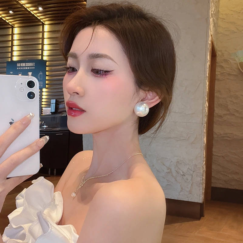 复古法式轻奢气质超大颗珠珠耳钉女小众精致高级感ins冷淡风耳环