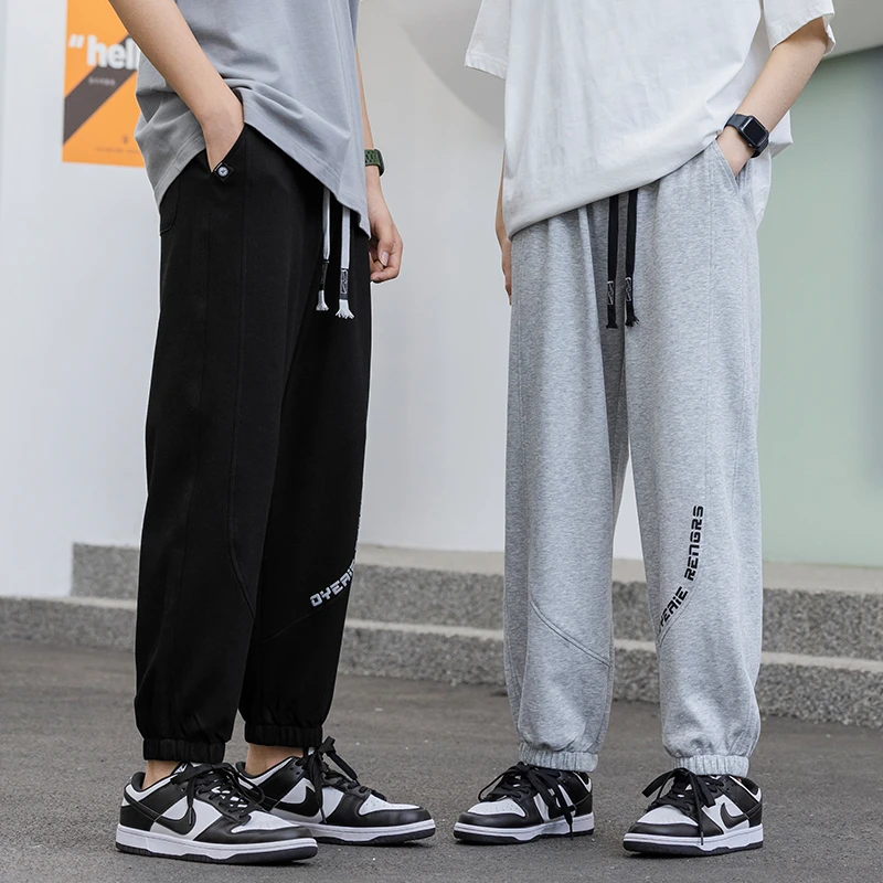 青少年潮流宽松直筒裤子卫裤运动裤大童胖童加肥加宽夏季薄款大码