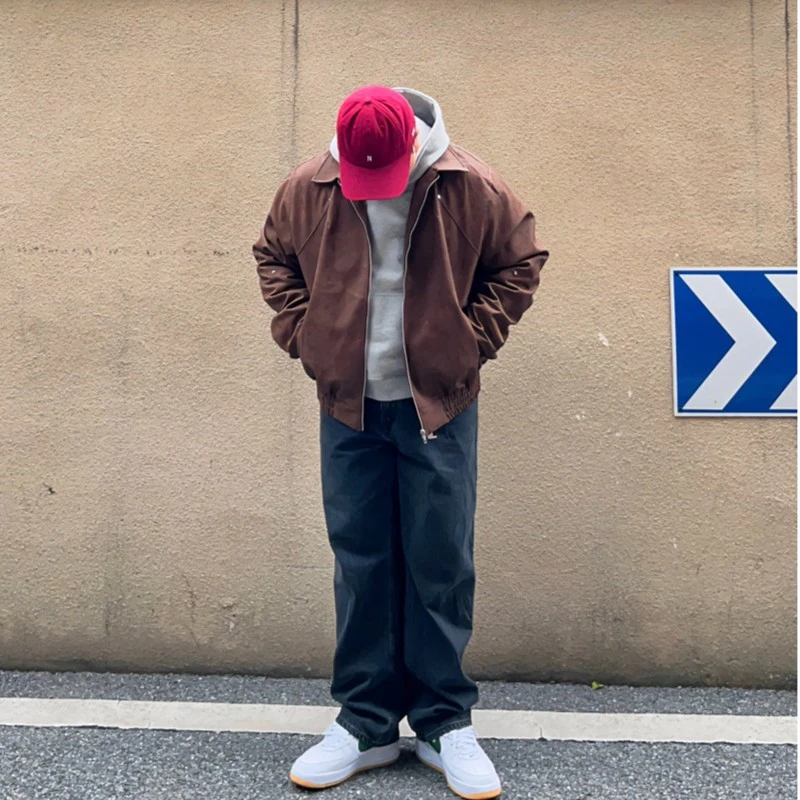 oopsshop春秋大码加肥美式复古做旧美拉德皮衣cleanfit外套夹克