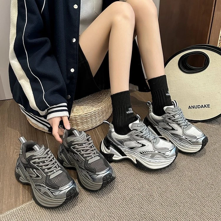 真皮老爹鞋女百搭新款春秋冬季松糕厚底女鞋港风显脚小休闲运动鞋
