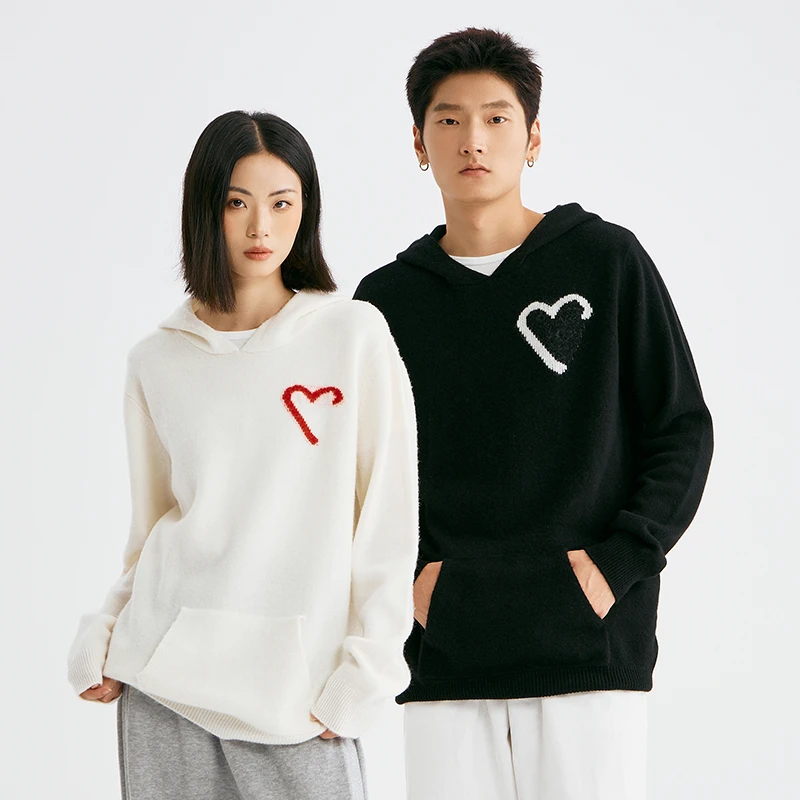 100%纯羊毛男女同款七针加厚连帽卫衣秋冬保暖情侣装轻奢潮流外穿