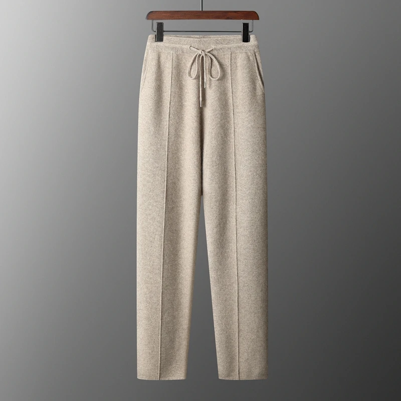 【支持质检】秋冬男士四平针加厚高腰羊绒裤宽松显瘦轻奢收口休闲裤