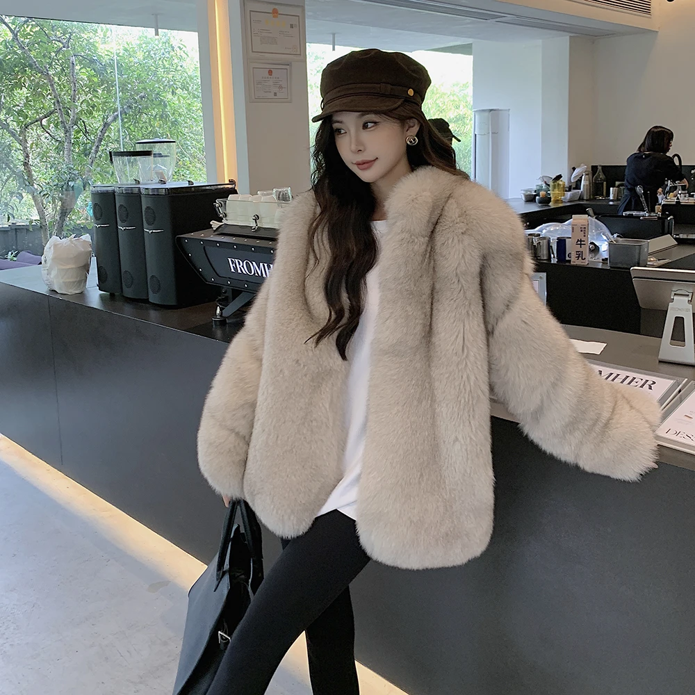 整皮狐狸毛皮草外套女中长款2025冬季新款立领大衣24196