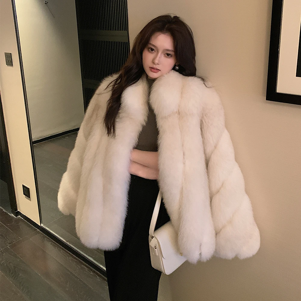 UPFURS进口整皮狐狸毛皮草外套女中长款2025冬季新款立领24150