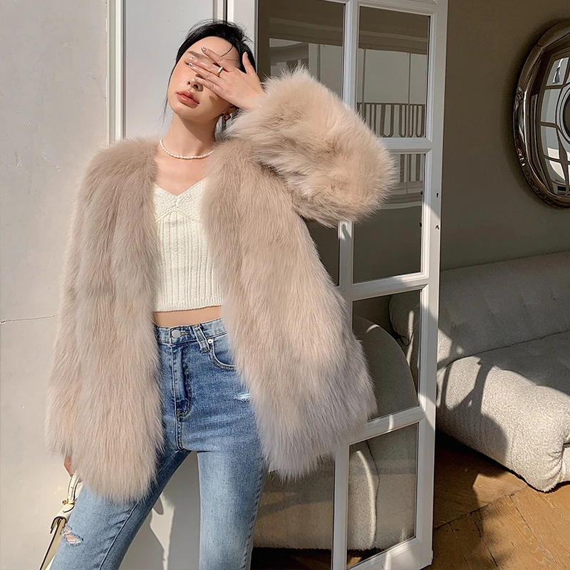 UPFURS草外套女的中长款腹毛修身显瘦白色2025冬季新款22114