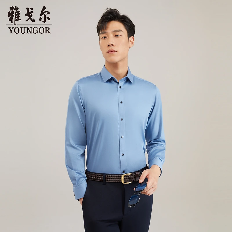 【中国缎DP免烫】雅戈尔男士秋季新款舒适简约棉弹长袖衬衫男100219