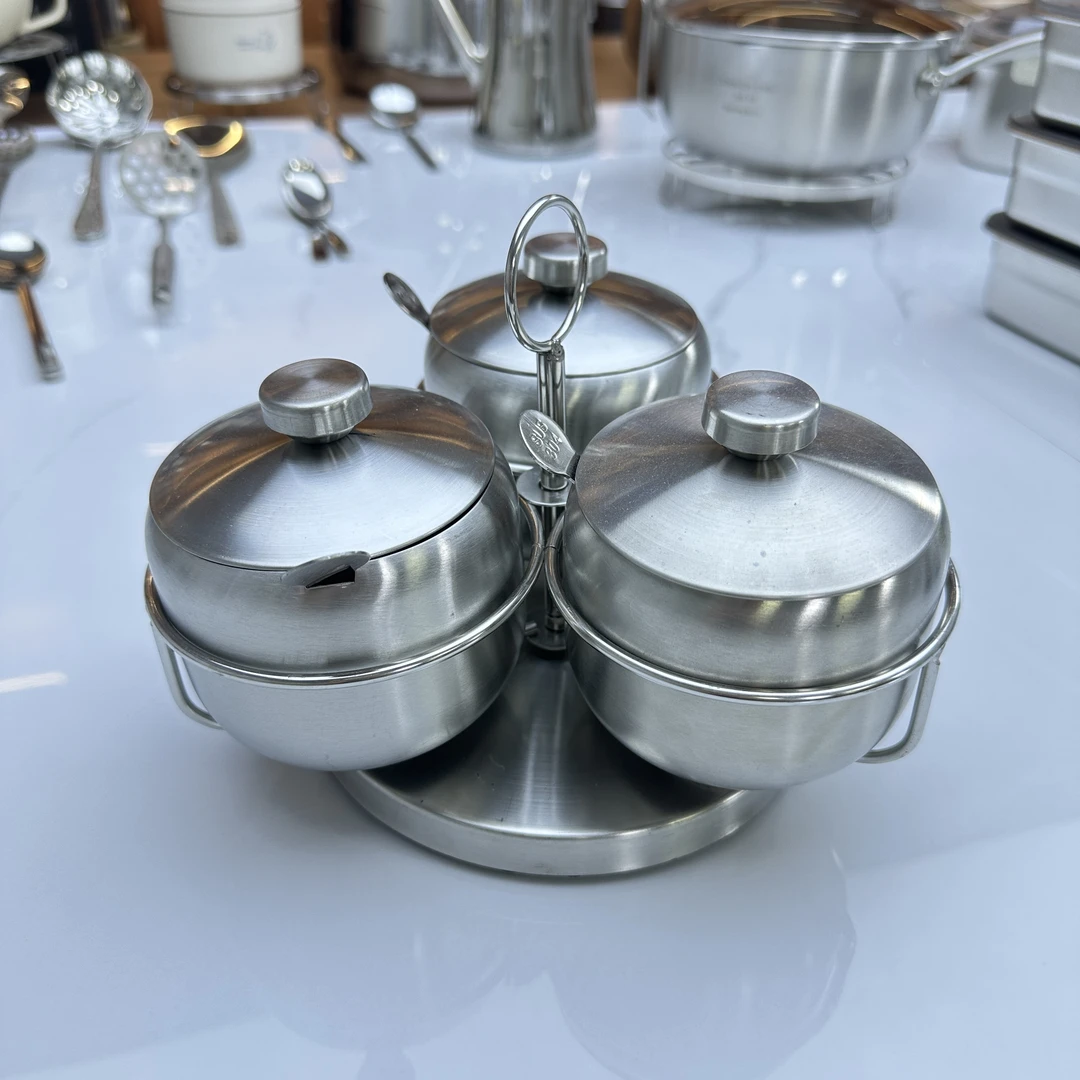 旋转三味【圆珠9.5】调料罐家用304不锈钢调味盒套装带盖厨房调料盒