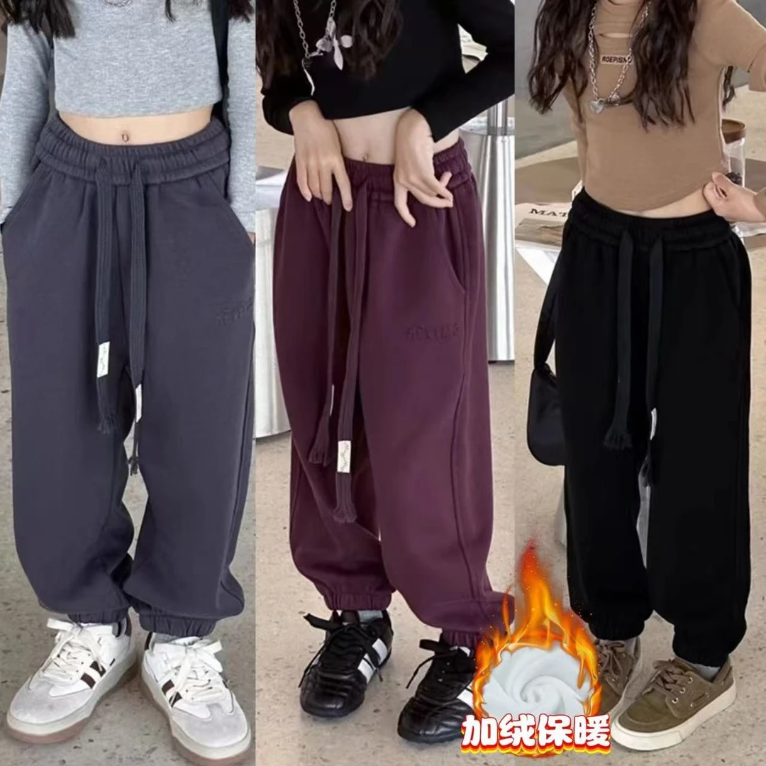 新款韩版儿童裤子女童加绒卫裤男童春秋运动裤中大童休闲时尚长裤
