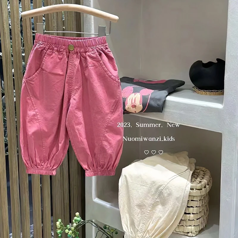 儿童夏季薄款防蚊裤中小童纯色休闲裤男童女童束脚裤韩版九分裤