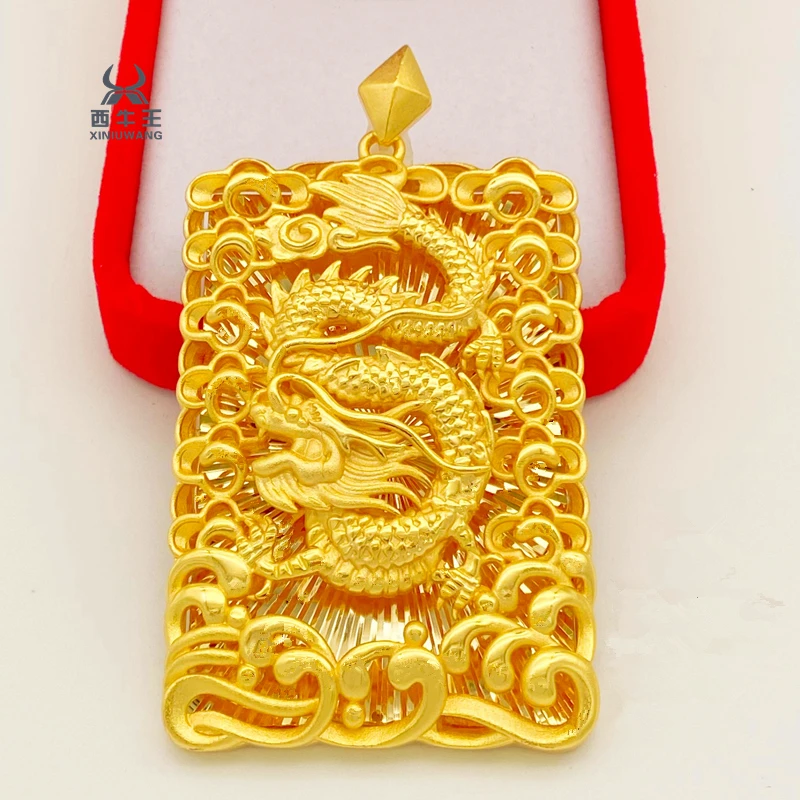 合金吊坠 越南沙晶金男龙牌 999 不掉色挂坠男士时尚精美黄色饰品