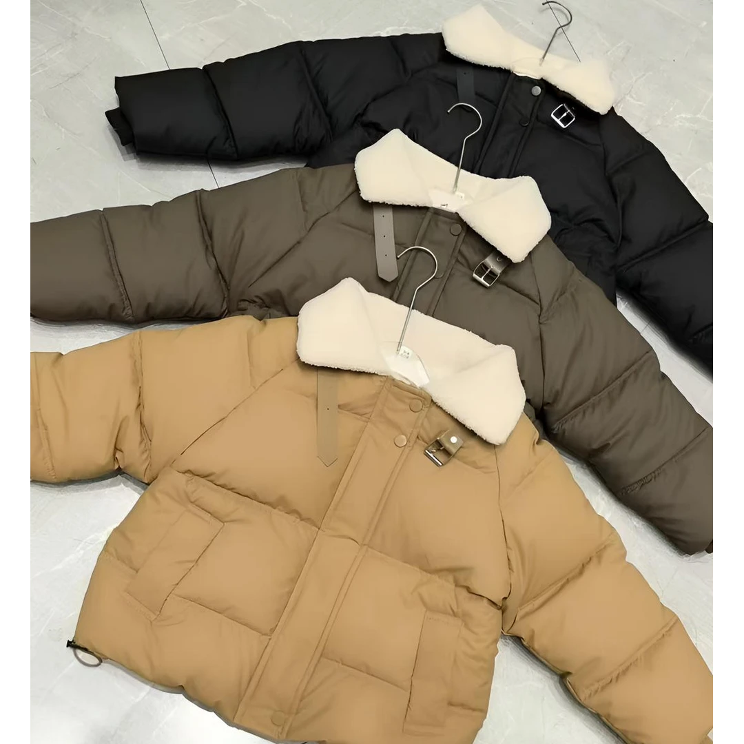 男童短款毛领加绒加厚棉衣洋气