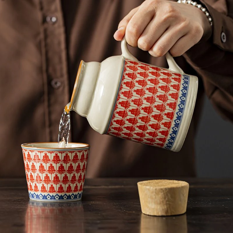 小暖壶马克杯陶瓷焖茶杯新中式水杯瓶子办公杯子带手柄水壶D