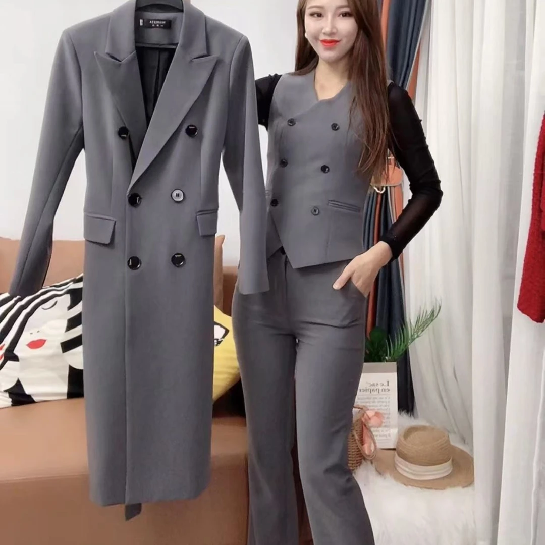 2295早春新款女士西装套装三件套气质时尚女装秋冬排扣双排扣修身