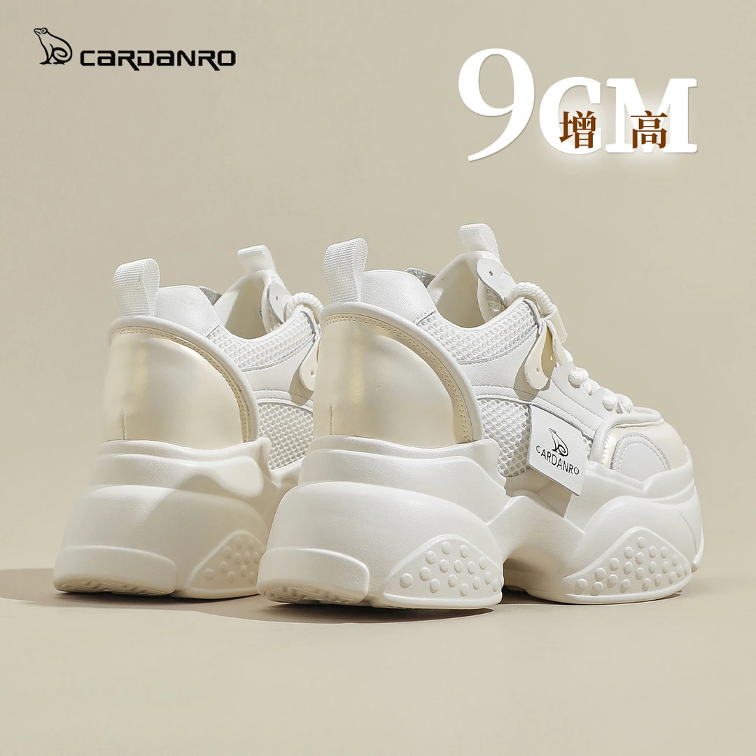 意大利卡丹路内增高女鞋夏季新款松糕厚底老爹鞋休闲网面小白鞋