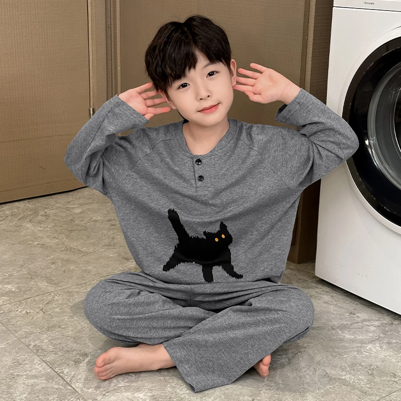 男童纯棉睡衣春秋长袖2024新款男孩家居服网红中大童睡衣两件套装