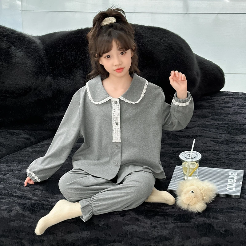 女童德绒睡衣秋冬季2024新款儿童公主风家居服女孩春秋韩版套装