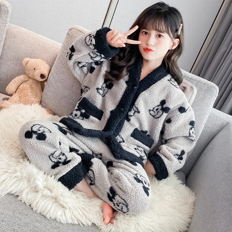 女童睡衣秋冬韩版洋气法兰绒加厚款家居服中大儿童珊瑚绒保暖套装