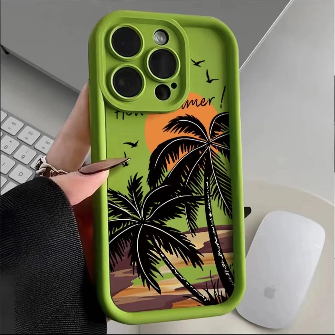 落日椰树适用苹果14手机壳多巴胺iPhone13promax12/11全包防摔xr
