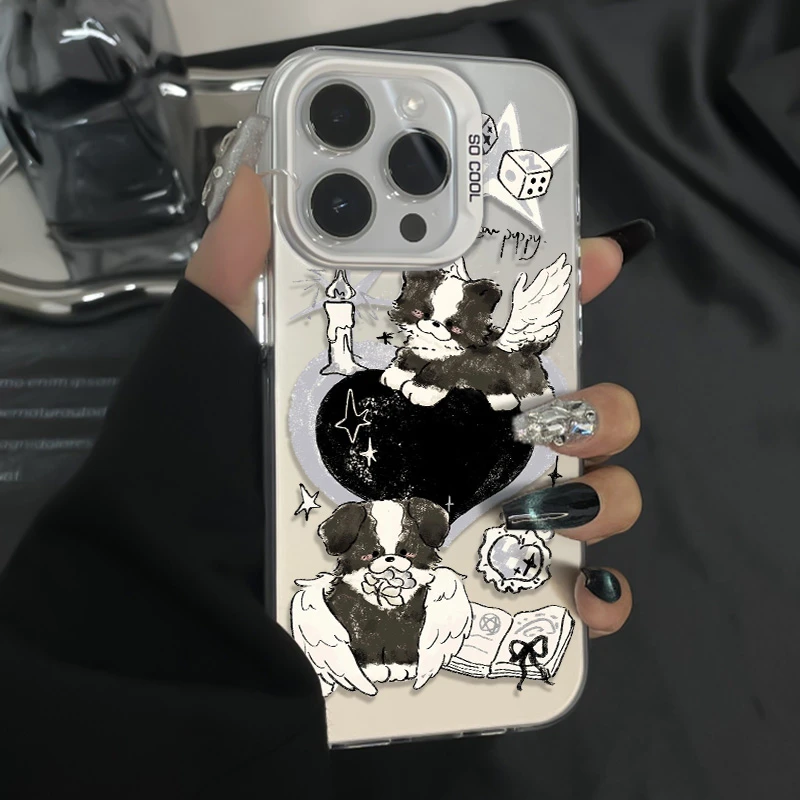 涂鸦天使小狗适用15苹果14promax手机壳iPhone13/12/11磨砂7p卡通