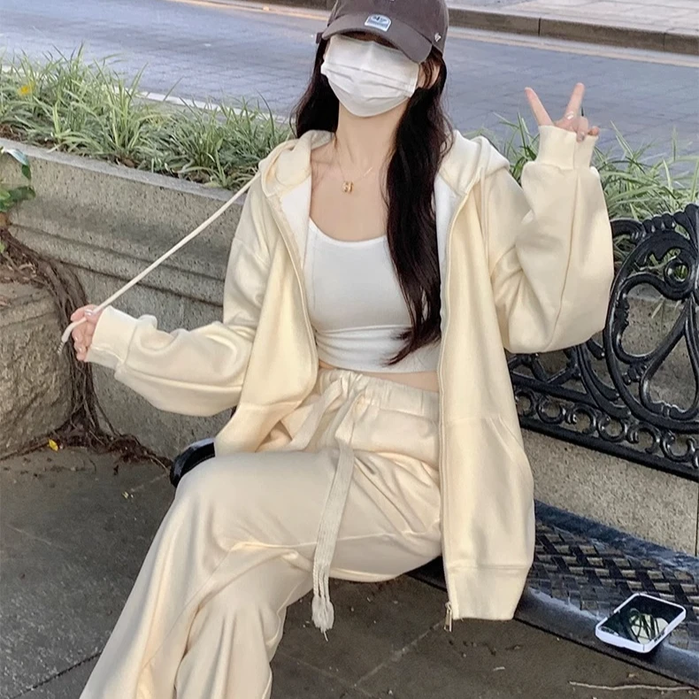 连帽卫衣外套女2025新款春季拉链韩系落肩慵懒风厚美式oversize