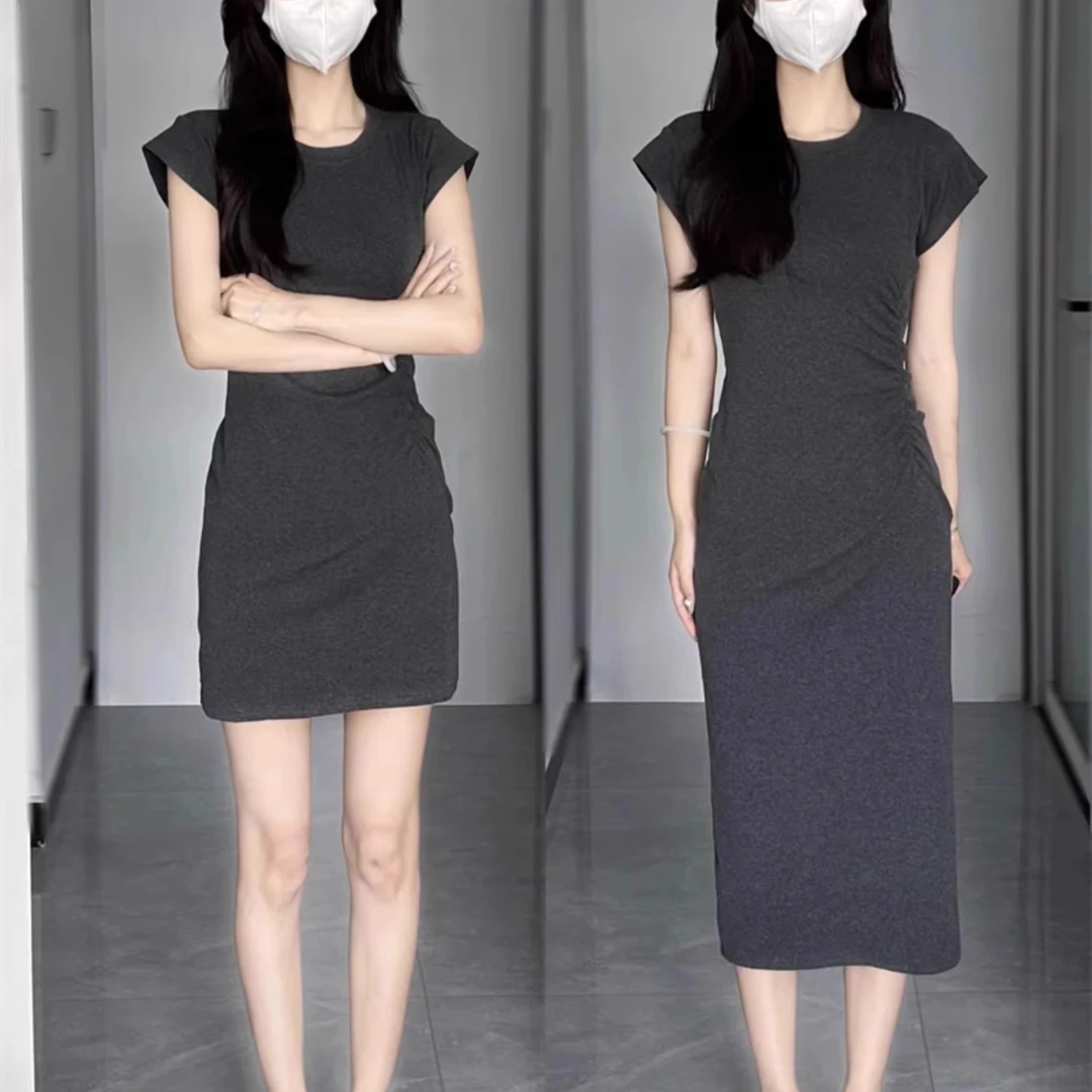 小个子茶歇法式抽褶连衣裙女装2025新款夏季小众设计高级感长裙