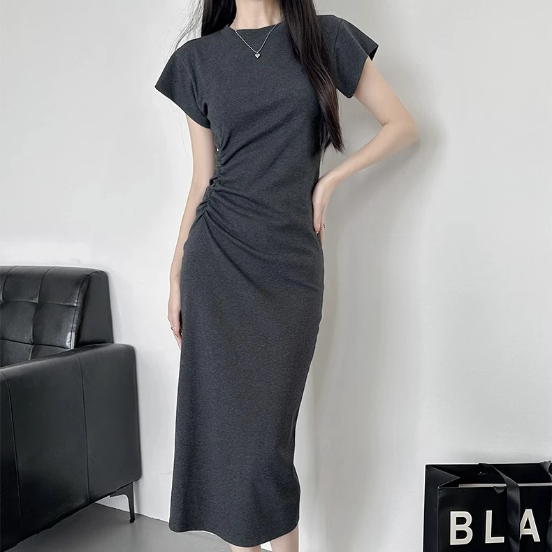 【交个朋友专属】修身连衣裙新款休闲紧身收腰高级感抽褶法式长裙