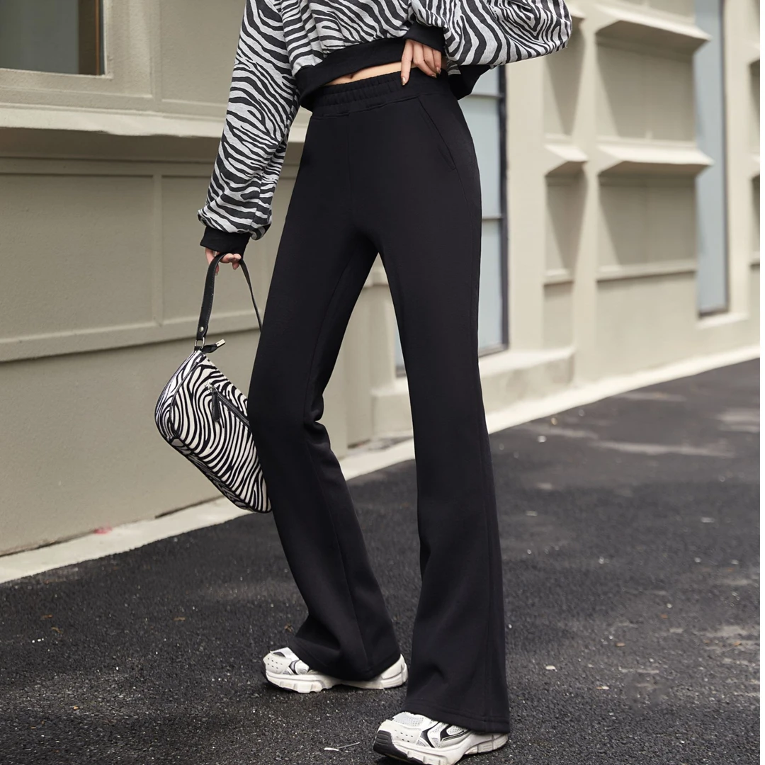 微喇叭裤女春秋2025新款高腰显瘦马蹄瑜伽卫裤美式休闲黑色运动裤