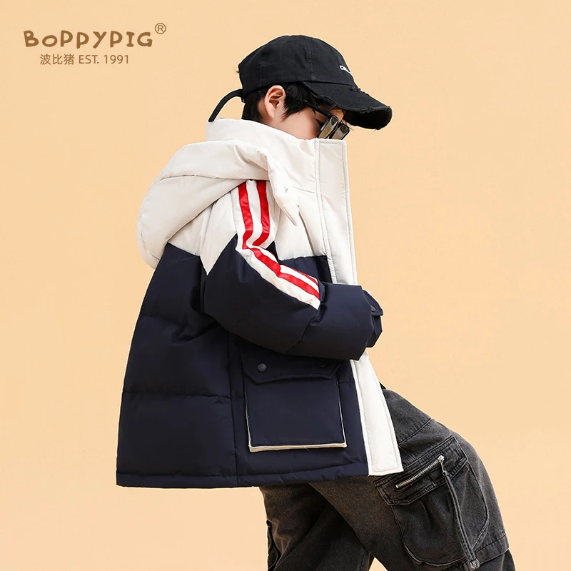 时尚韩版运动新款童装中大童羽绒服冬装加厚儿童连帽防寒保暖外套