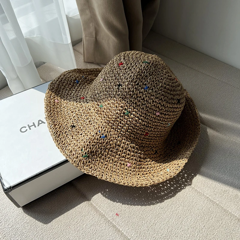 2024新款手工编织海边草帽子女防晒大帽檐遮阳出游防紫外线太阳帽