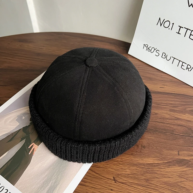 秋冬街头瓜皮帽男日系休闲地主帽针织帽檐雅痞帽子女街头潮嘻哈帽