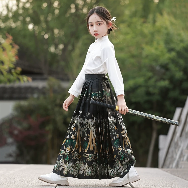 若普格马面裙女童套装汉服夏中国风唐装儿童半身裙2023新款民族风