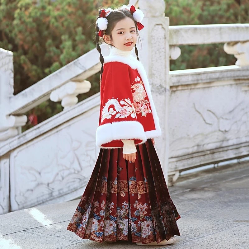 明制古装汉服女童马面裙国风过年宝宝儿童拜年服加厚唐装冬季