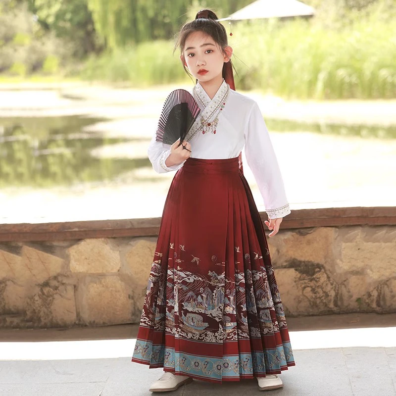 若普格马面裙女童新款古风宝宝日常唐装女孩儿童汉服中国风春秋款