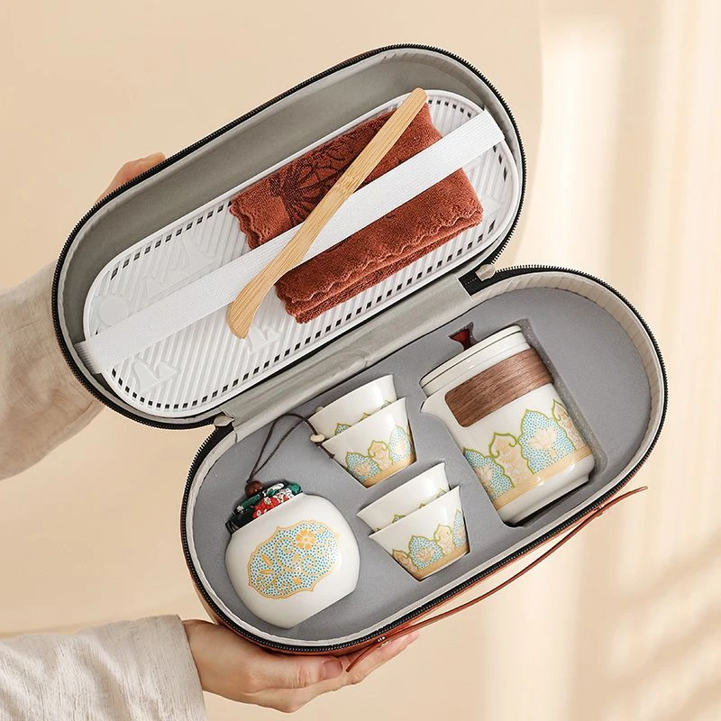 旅行茶具套装户外便携式露营喝茶陶瓷快客杯商务送礼功夫泡茶壶