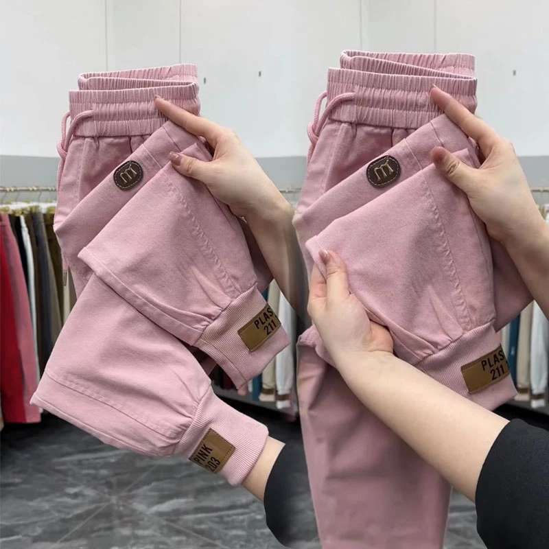 韩版春季新款水洗棉休闲哈伦裤显瘦秋季外穿奶奶裤宽松百搭萝卜裤