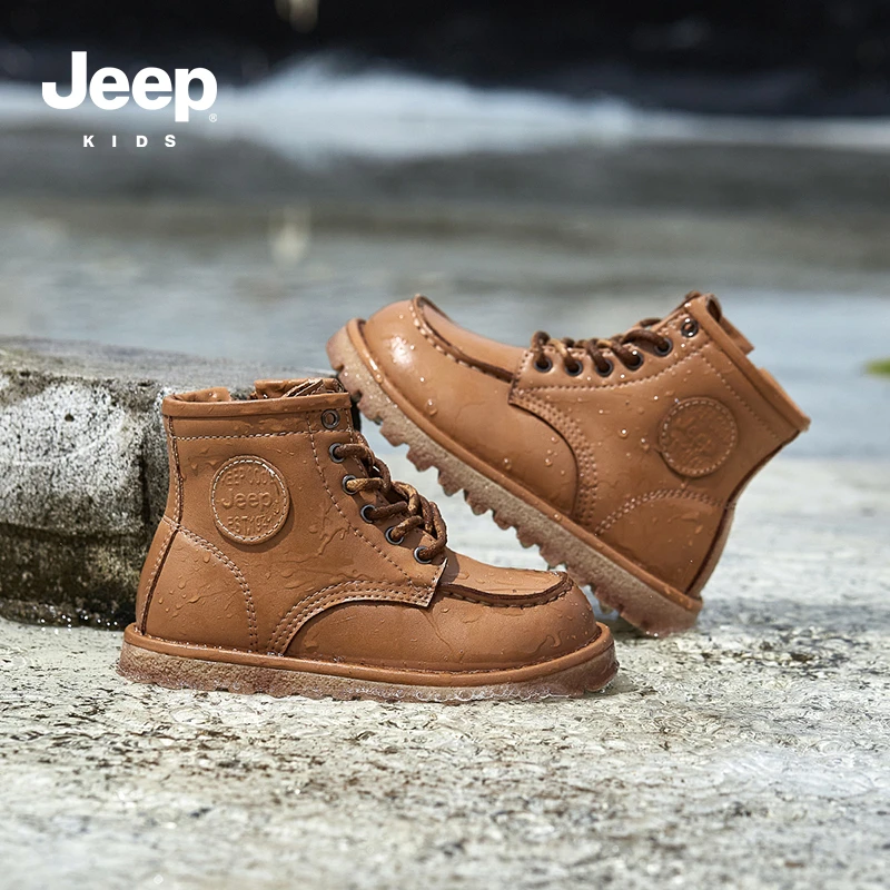 jeep儿童马丁靴男女童靴子6-12岁儿童短靴2023新款春秋季英伦皮靴