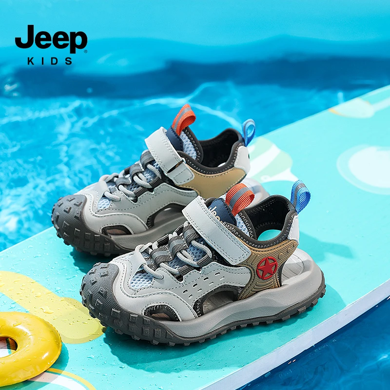 jeep包头女童凉鞋2025夏季新款透气防滑儿童运动鞋大童男童溯溪鞋