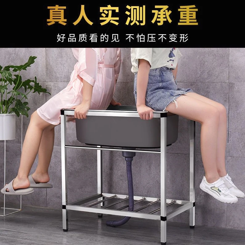 简易水池家用厨房不锈钢水槽带支架单槽洗手池双槽洗菜盆洗碗池子