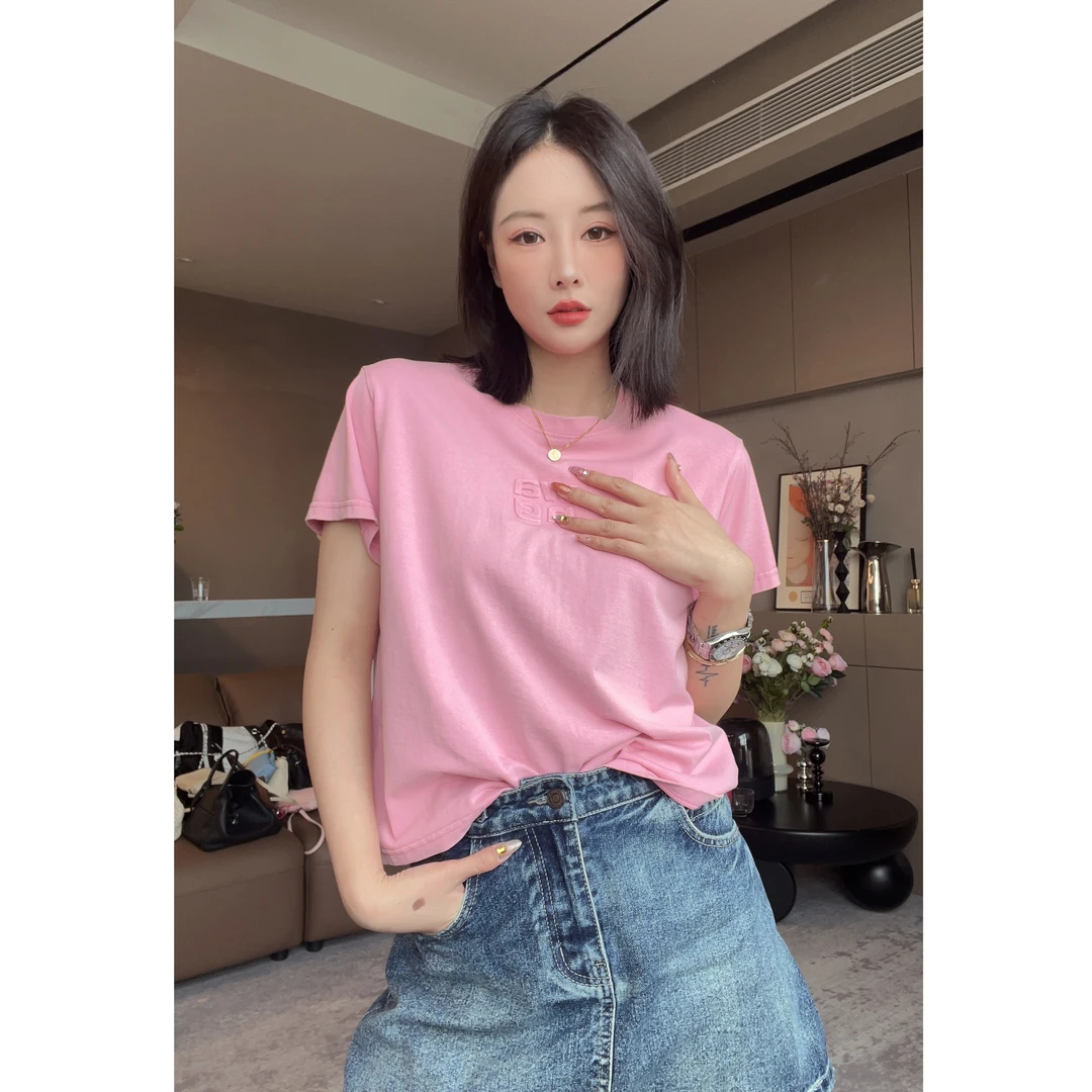 佳佳专属 · Ani-A938 水洗做旧T恤圆领字母烫印短袖