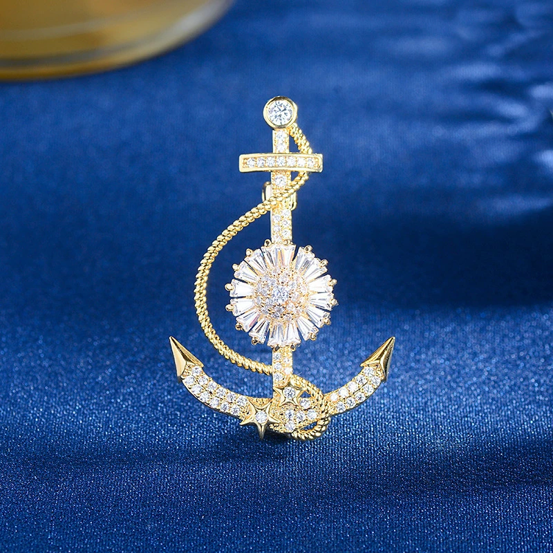 铜合金羽毛胸针 可旋转船锚胸针高档西装胸花男女时尚海军风徽章