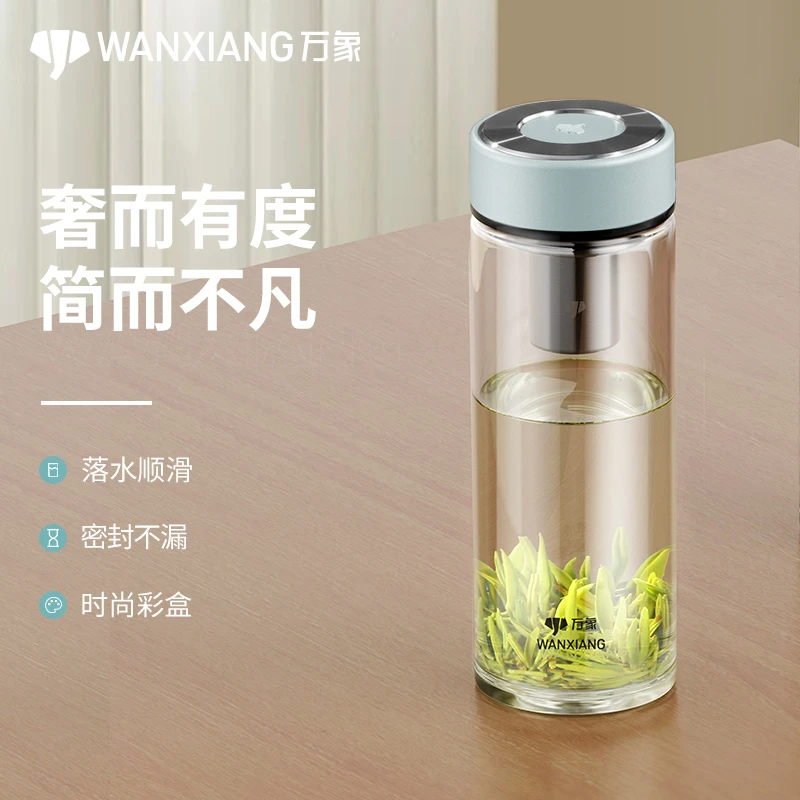 万象大容量女士直身玻璃杯单层水杯可车载杯便携家用高档泡茶水杯