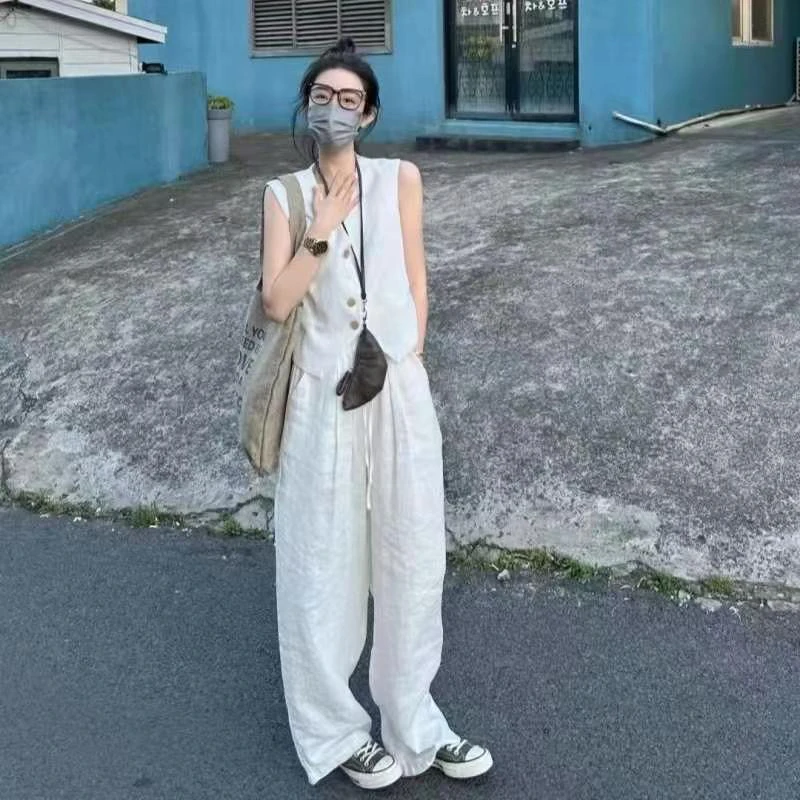 （周周杨）no退no换套装气质白色时尚阔腿套装