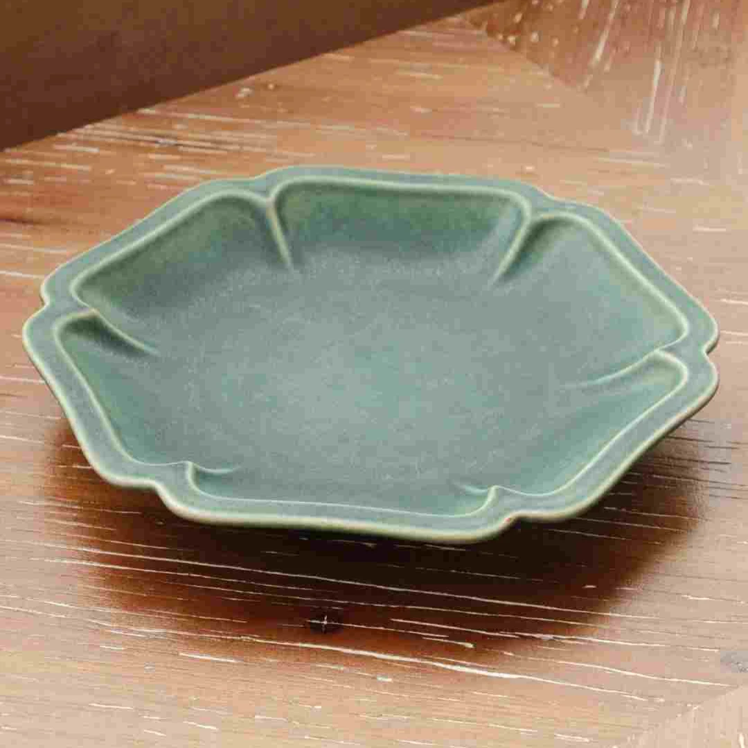 铜红绿10寸六边菱形餐盘